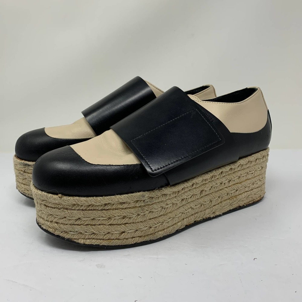 MARNI Women's Sz 39 US 9 Espadrille Platform Low Top Sneaker Black Beige Leather